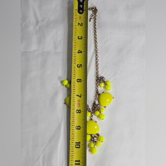 Neon Yellow Statement Bib Necklace Gold Tone  Rhinestone Accents - Picture 5 of 5